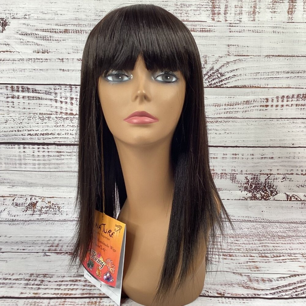 Italian #2 Dark Brown Wig Long w/ Bang Adjustable Classic Lace Cap Synthetic
